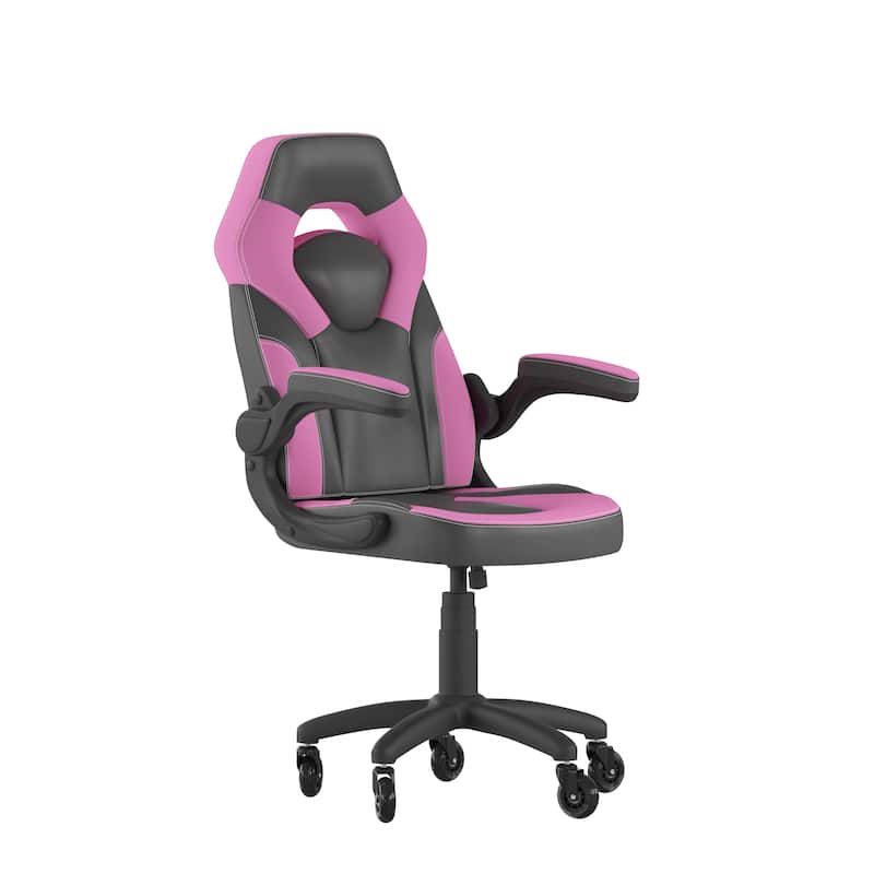 Office Gaming Chair with Skater Wheels & Flip Up Arms - LeatherSoft