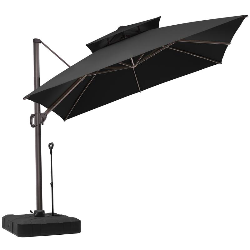 Outdoor 10FT Square Patio Cantilever-Offset Umbrella with Base