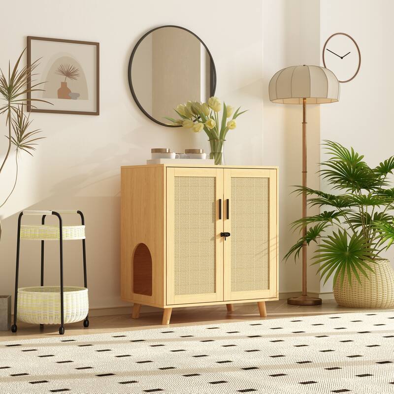Cat Litter Box Enclosure 2-Door Storage Cabinet Bathroom Cabinet