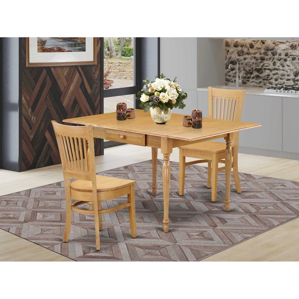 HomeStock 3-Pc Natural Brown Oak Finish Solid Wood Top with Dropleaf Dining Table Set