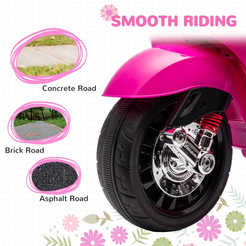 6V Kids Electric Motorcycle Stylish Battery Powered Motorbike with Music, Pink Ride on Car with Headlight