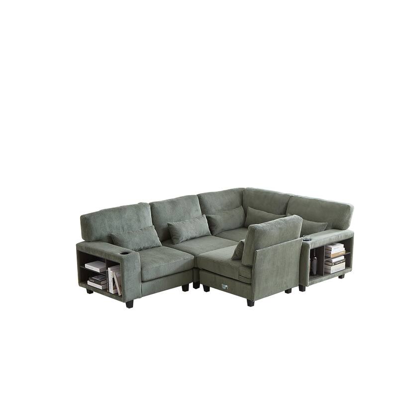 102.75" Corduroy L-Shaped Modular Sectional Sofa with Storage