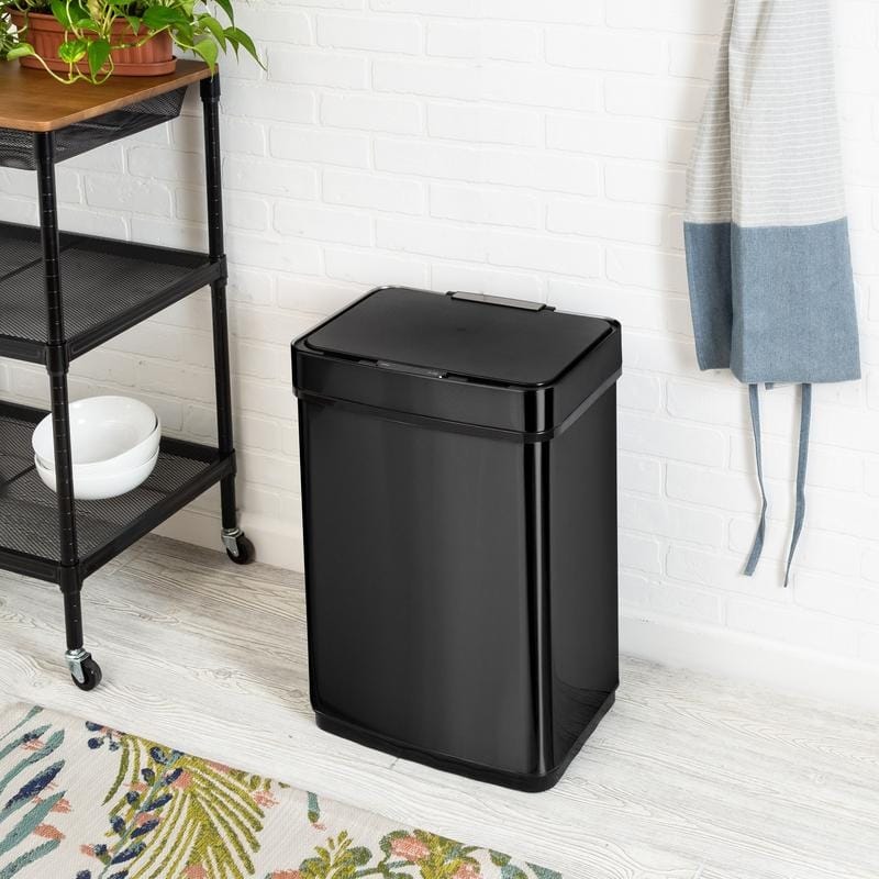 50L Black Stainless Steel Motion Sensor Trash Can - Black
