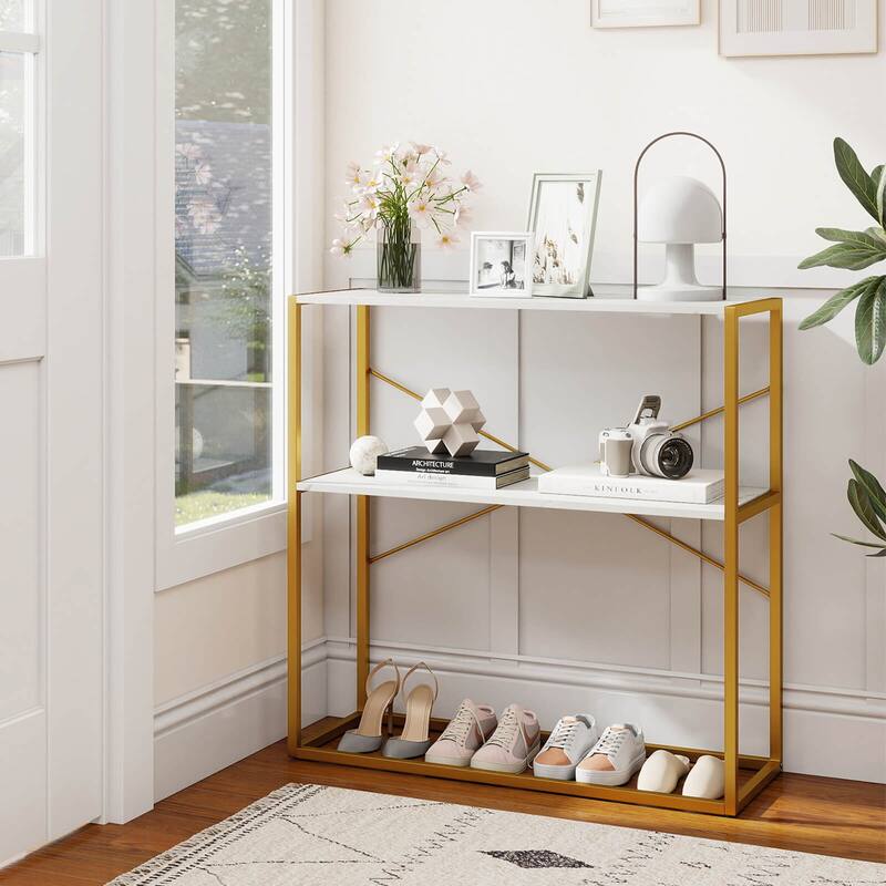Costway 36” Console Table with Wooden Textured Open Shelves & Metal - See Details
