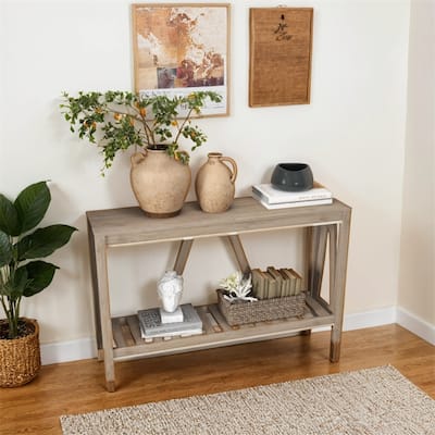 Console Table,Farmhouse Entryway Table with Storage Slatted Shelf