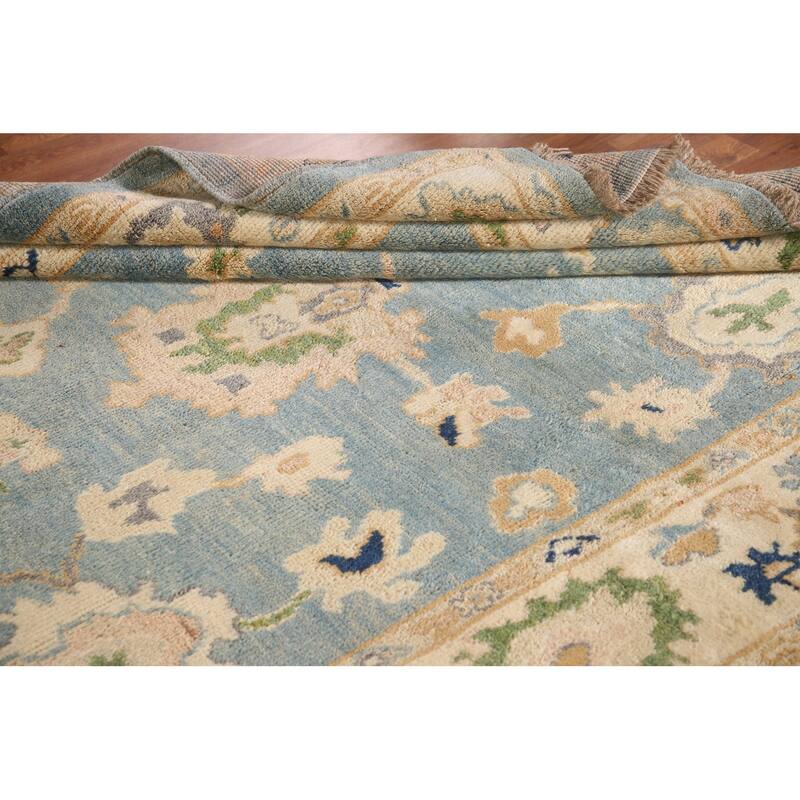 Blue Oushak Turkish Area Rug Hand-knotted Wool Carpet - 6'5"x 9'1"
