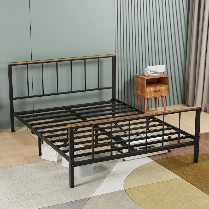Metal Platform Bed Frame with Headboard and Footboard