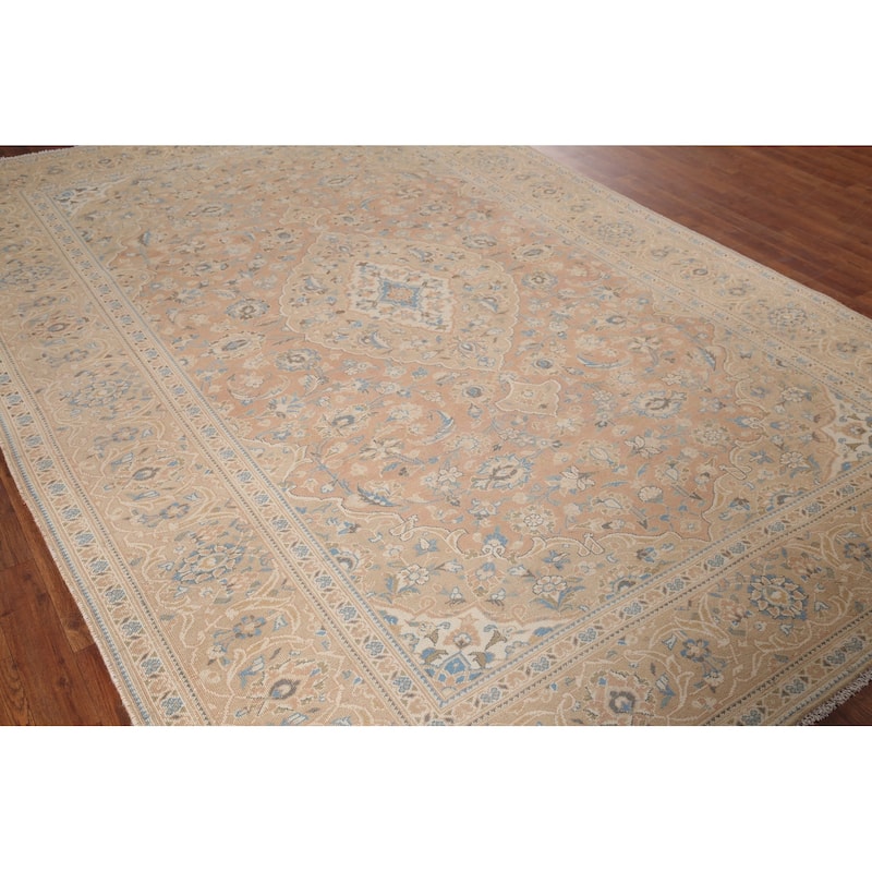 Traditional Mashad Vintage Persian Area Rug Handmade Wool Carpet - 7'0" x 9'10"
