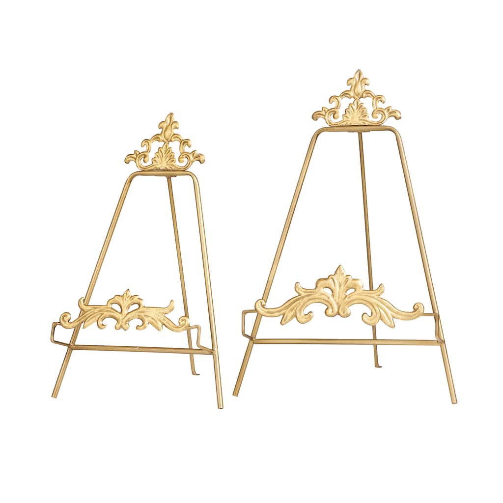 Metal Scroll Ornate Arabesque Tabletop Tabletop Display Easel - Set of 2 Gold - Roche River Decor - 10"W x 11"L x 16"H