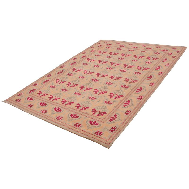 ECARPETGALLERY Hand-knotted Abstract Lahore Legacy Beige, Pink Wool Rug - 9'0 x 12'0