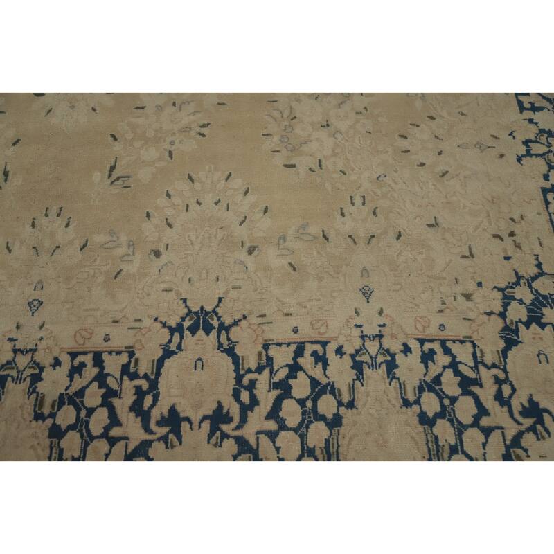 Hand Knotted Oriental 100% Wool Carpet Traditional Floral Beige & Ivories Kerman Area Rug - 12' 10'' X 9' 4''