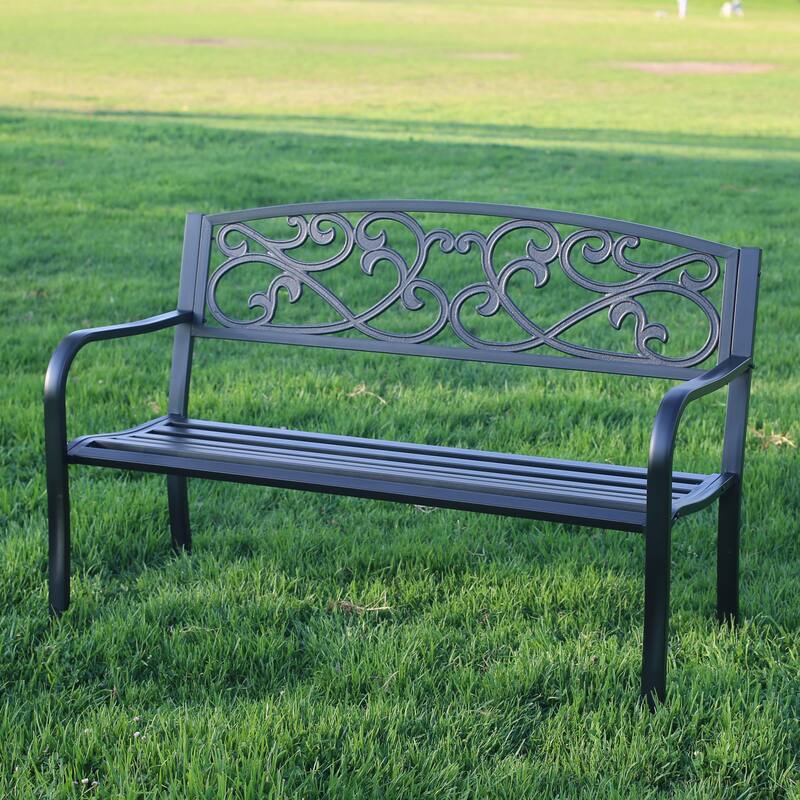 Outdoor Cast Iron Park Decorative Bench - 34.25" H x 50" W x 23.62" D