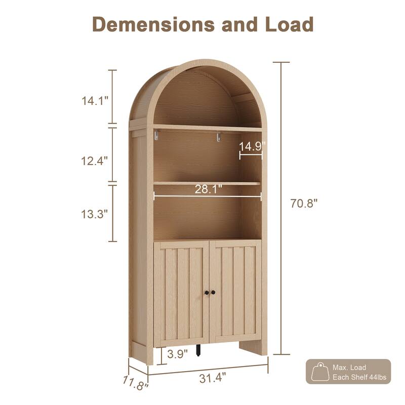 Accent Cabinet with Arched Top, Storage Cabinet with Slatted Doors, Buffet Sideboard with Adjustable Shelves