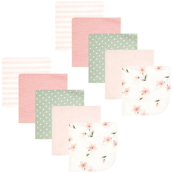 slide 1 of 1, Hudson Baby Infant Girl Flannel Cotton Washcloths, Pink Dainty Floral 10 Pack, One Size - Pink Dainty Floral 10 Pack - One Size One Size - Pink Dainty Floral 10 Pack