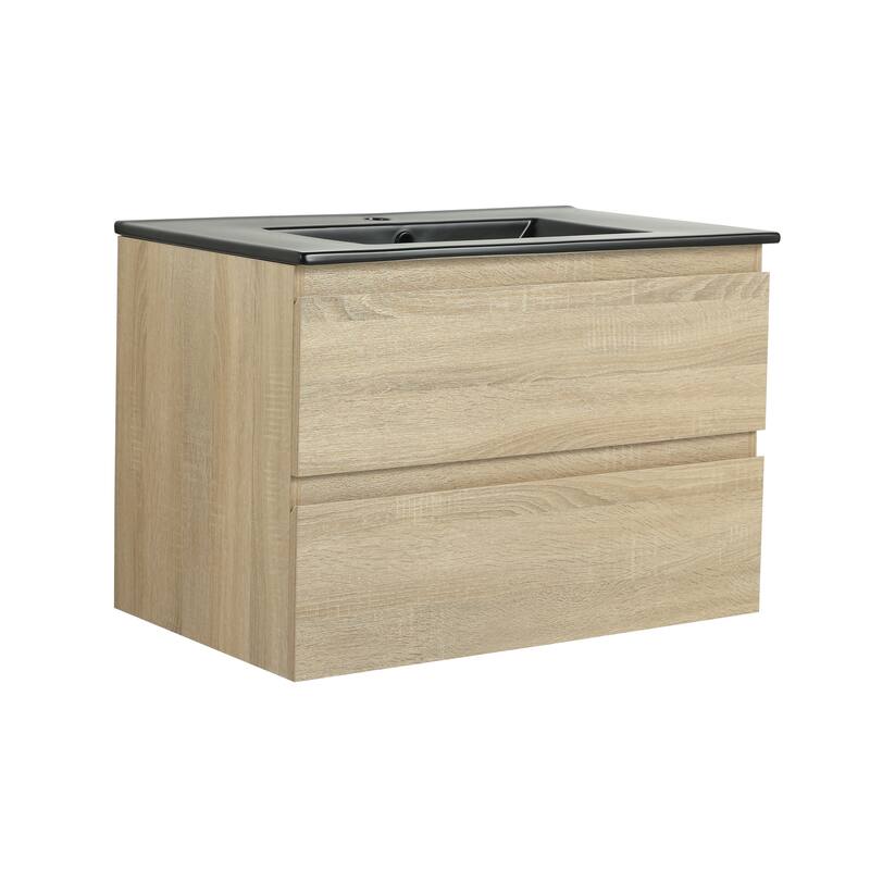 Modern Floating 30-Inch Bathroom Vanity with Black Ceramic Sink, Soft-Close Drawers, Plywood Base - 30in L Plywood