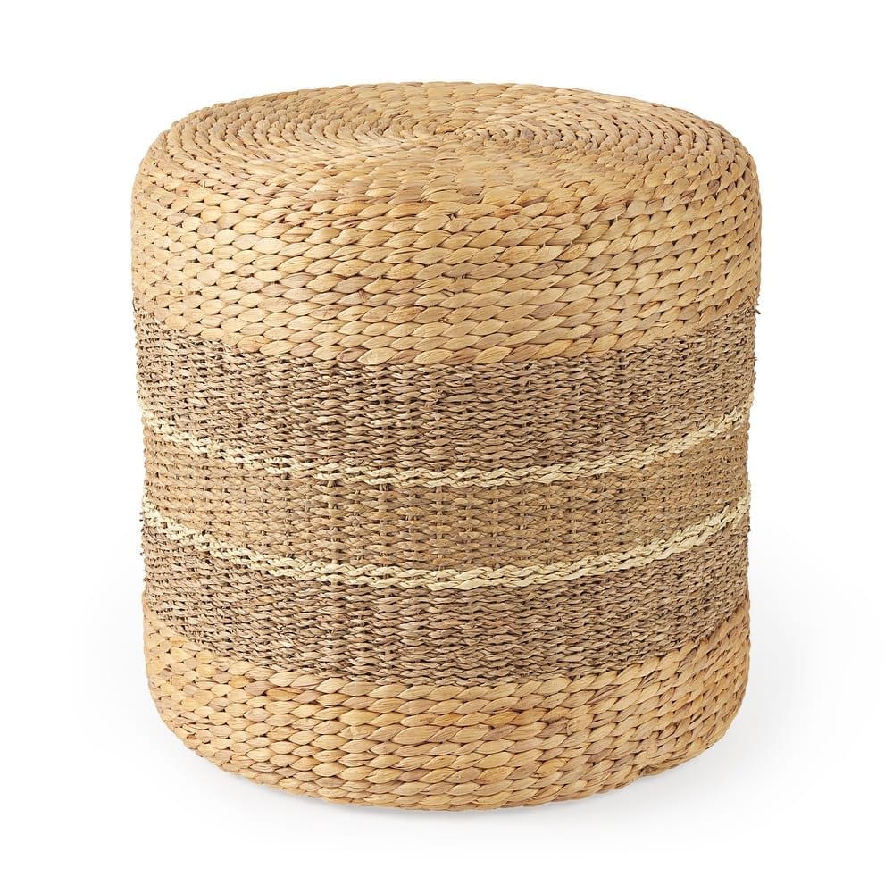 Mercana "Maya" Brown Striped Seagrass Round Coffee Table Pouf