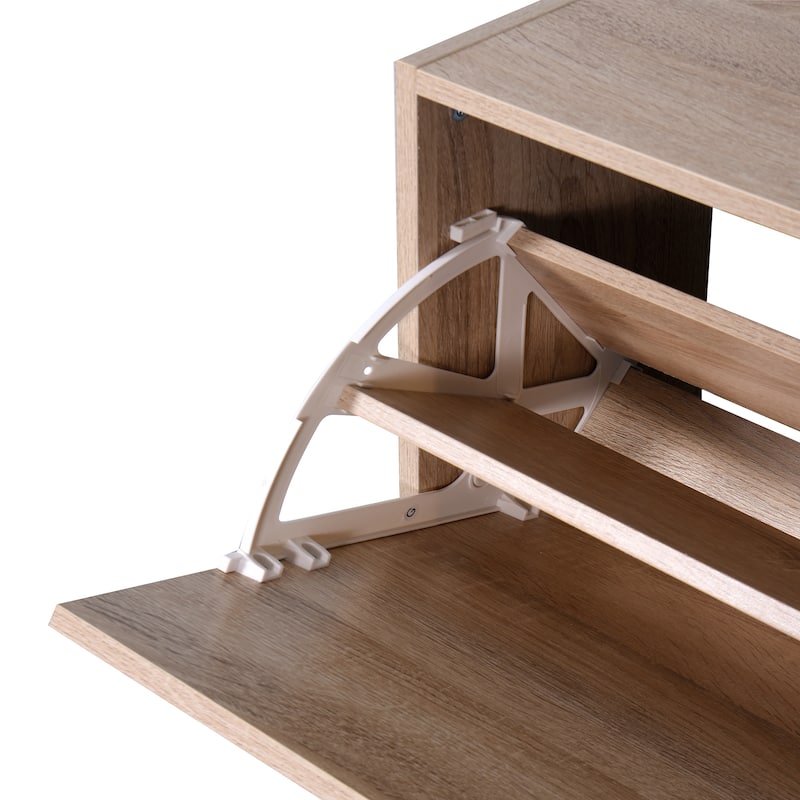 Wooden Shoe Cabinet for Entryway, White Shoe Storage Cabinet with 2 Flip Doors