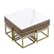 Modern Square Lift-Top Coffee Table Set with Storage & 4 Ottomans White & Walnut