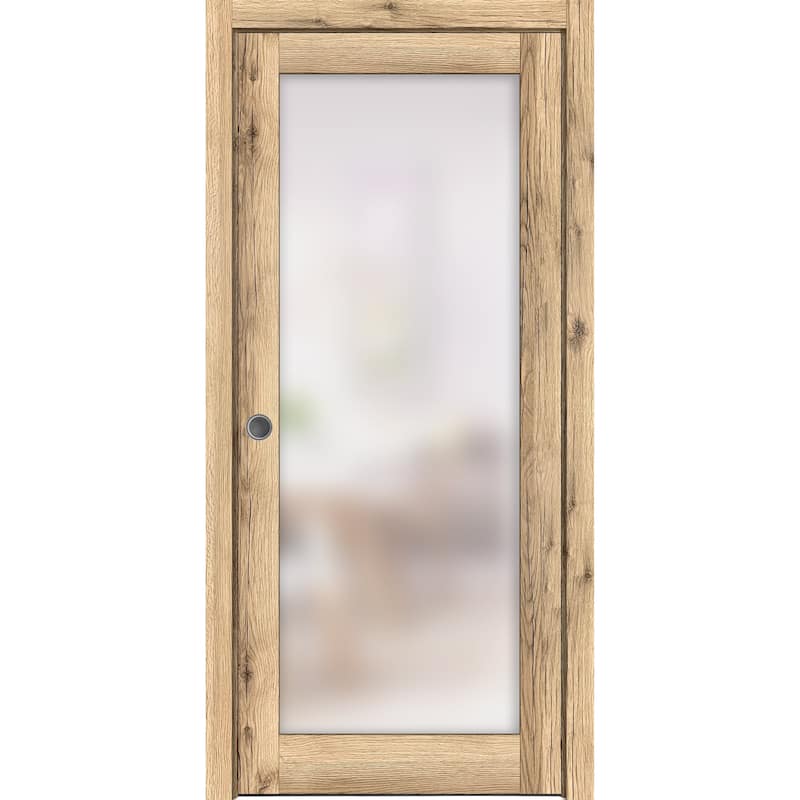 SartoDoors Planum 2102 | Interior French Doors French Door | Solid Wood w/ Glass | Hardware Set | 18x80, Oak - Brown - 42 x 96