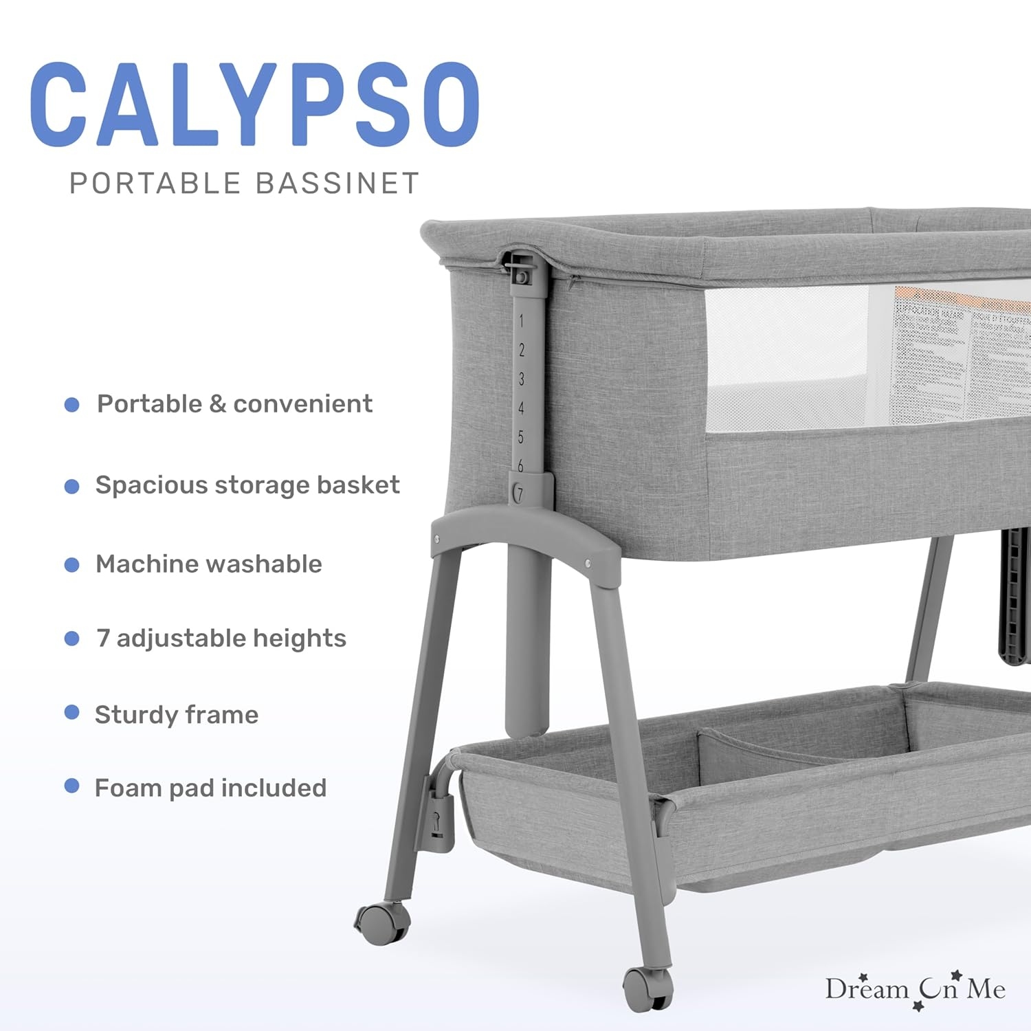 Dream On Me Calypso Portable Bassinet with Wheels On Sale