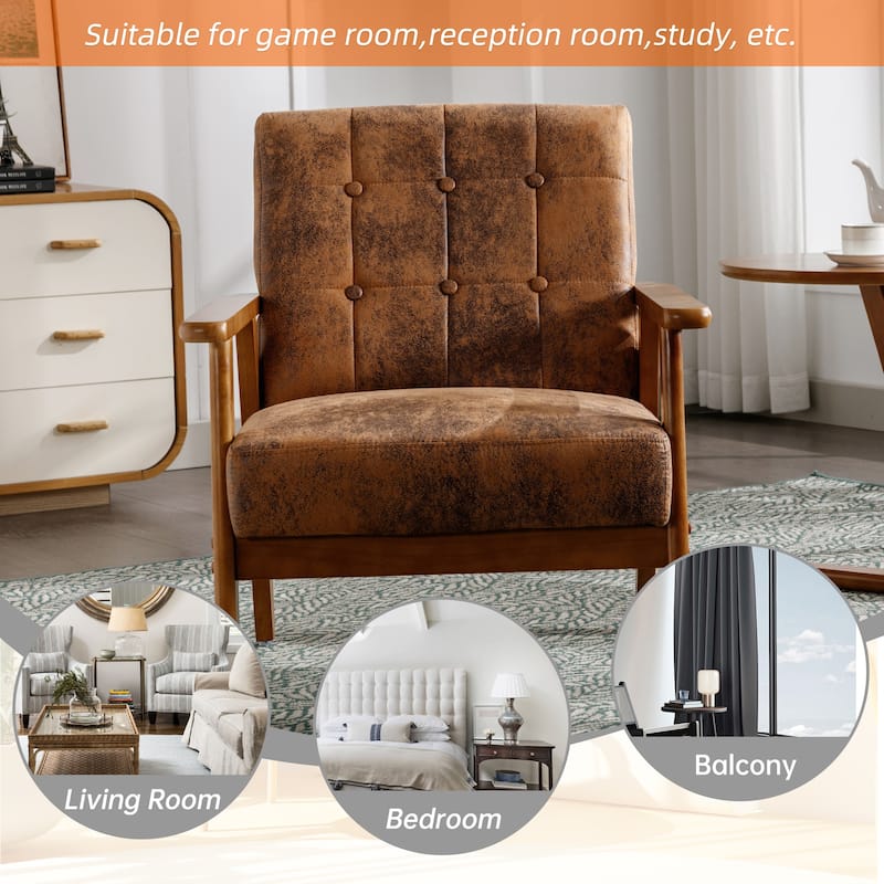 Linen/PU Upholstered Tufted Living Room/Bedroom Accent Chair With Wood Legs