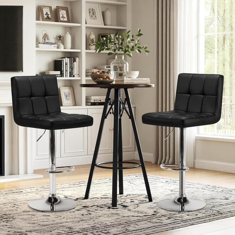 Bar Stools Set of 2, Armless Adjustable Swivel Barstools, PU Leather Hydraulic Kitchen Counter Height Bar Stools