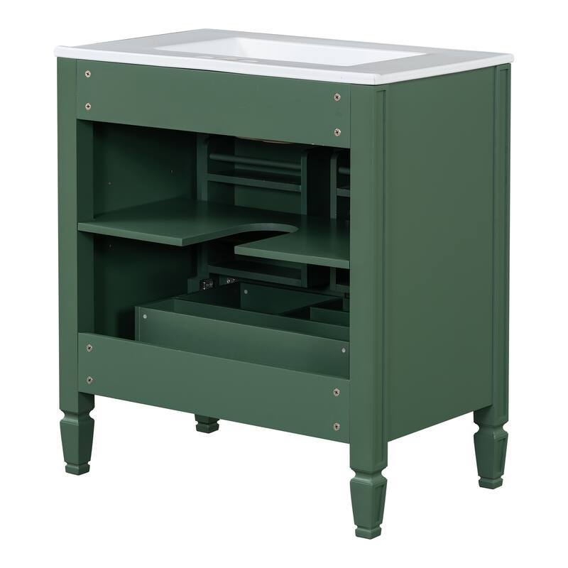 Roomfitters 60" Double Bathroom Vanity Set with Dual Ceramic Sinks, Vintage Tapered Legs and Customizable Storage