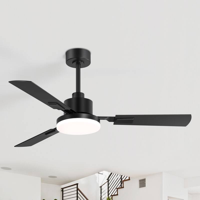 48"/52"/60"/72" Modern Black LED Ceiling Fan with Light Remote (3/5/6/8/12 Reversible Blades)