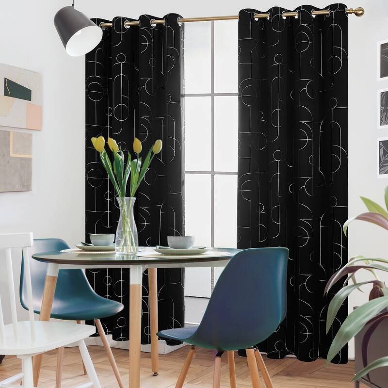 Deconovo Silver Pattern Blackout Curtains Grommet Top (2 Panels)