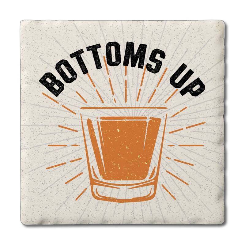 Bottoms Up 4 Pack Absorbent Stone Coasters with Cork Backing 4" Square Made in The USA Absorbent Wipes Clean - Multi