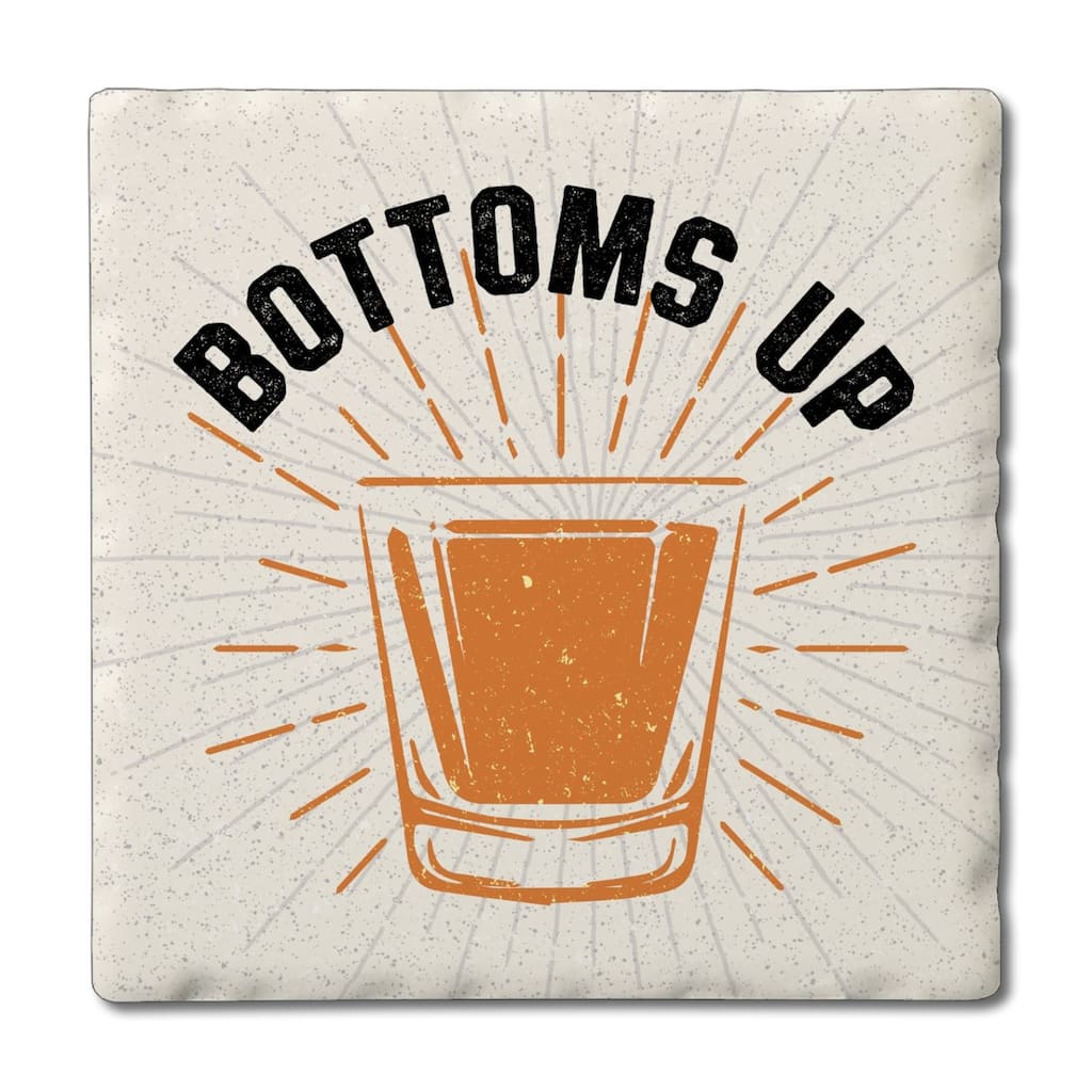 Bottoms Up 4 Pack Absorbent Stone Coasters with Cork Backing 4" Square Made in The USA Absorbent Wipes Clean