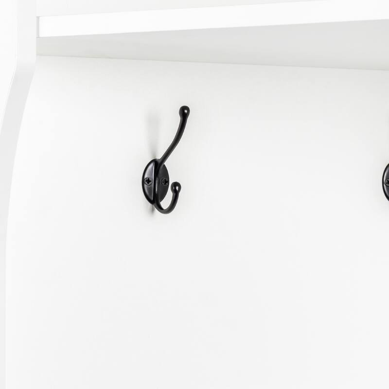 Corner Hall Tree with Shoe Bench - Multifunctional Entryway Coat Rack Featuring 4 Hooks and Adjustable Shelf,29.5''W x 71.6''H"