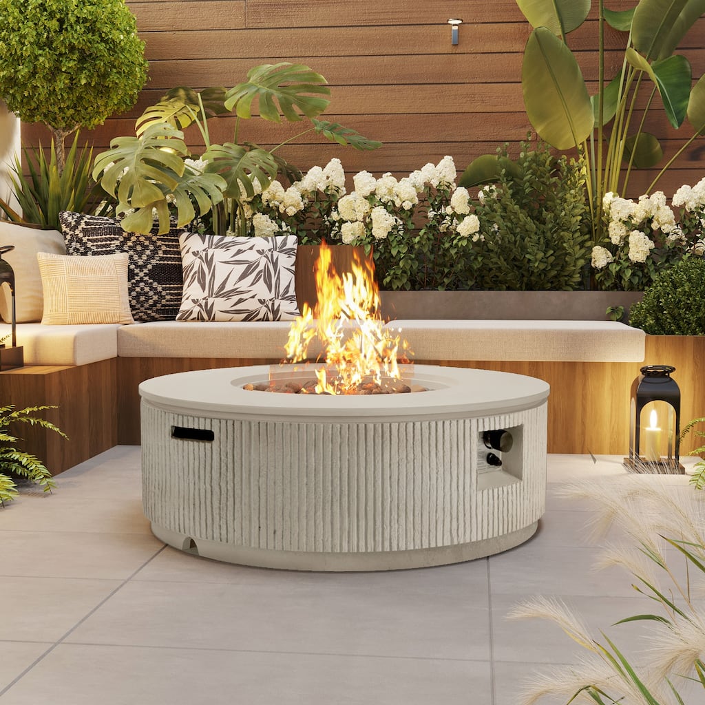 GDFStudio Cruz 38" Round Propane Fire Pit with Vertical Stripe Design, 50,000 BTU, MGO Construction