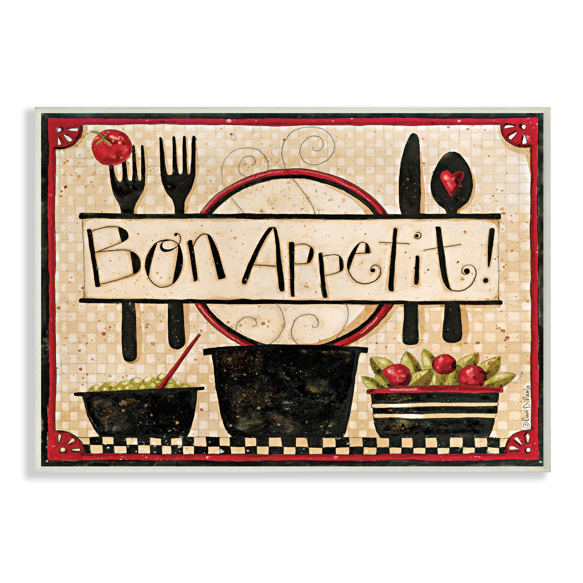Stupell Industries Bon Appetit Phrase Vintage Kitchen Cooking ...