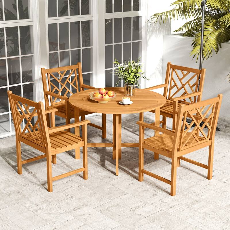 Set of 2 Natural Acacia Wood Patio Dining Chair with Slatted Seats, Ergonomic Back and Durable Frame