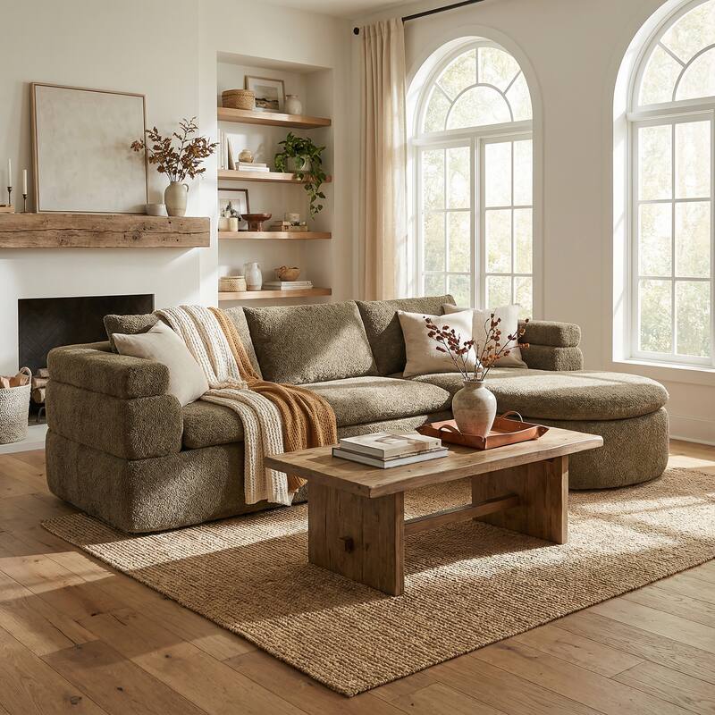 Christopher Knight Home - Compressed Modern L-Shape Upholstered Modular Sectional Sofa - Olive-green - Right Facing