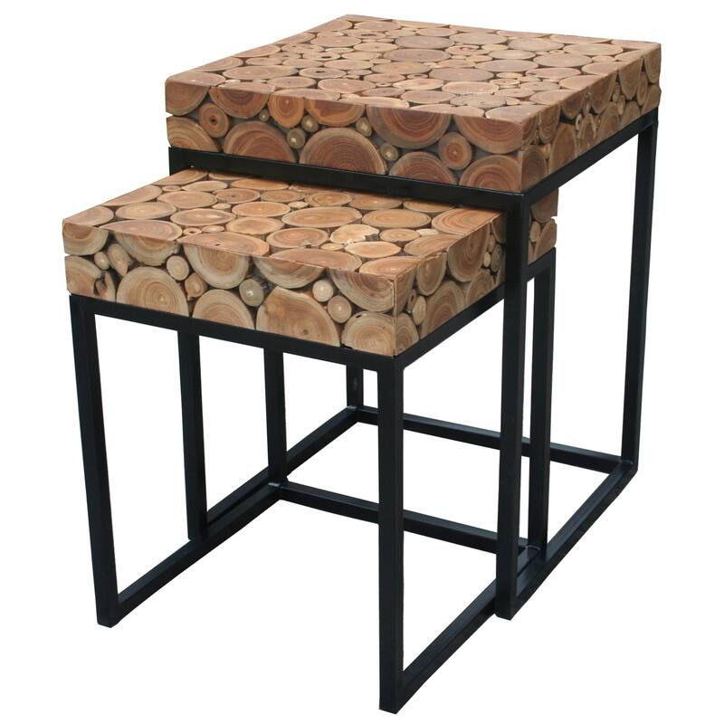 Chic Teak Rustic Teak Wood Nesting Side Tables - Set of 2