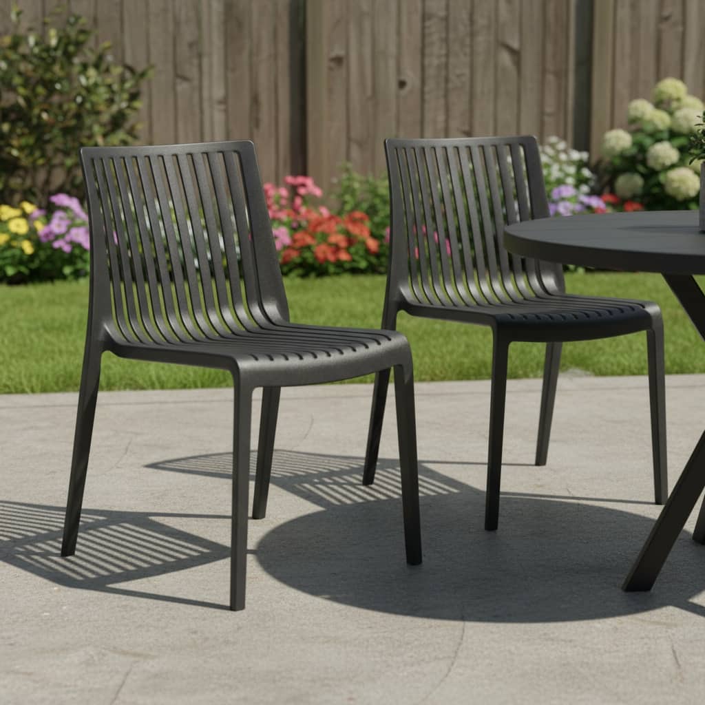 HomeRoots Set of Two Black Heavy Duty Plastic Outdoor Stacking Accent Chairs