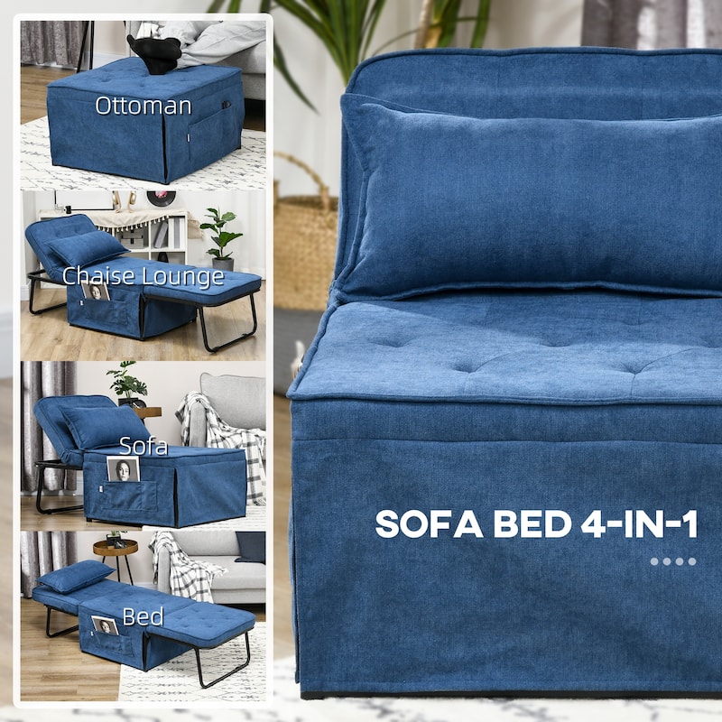 HOMCOM Ottoman Sofa Bed, 4 in 1 Multi-Function Button Tufted Folding Sleeper Chair Bed with Adjustable Backrest, Black
