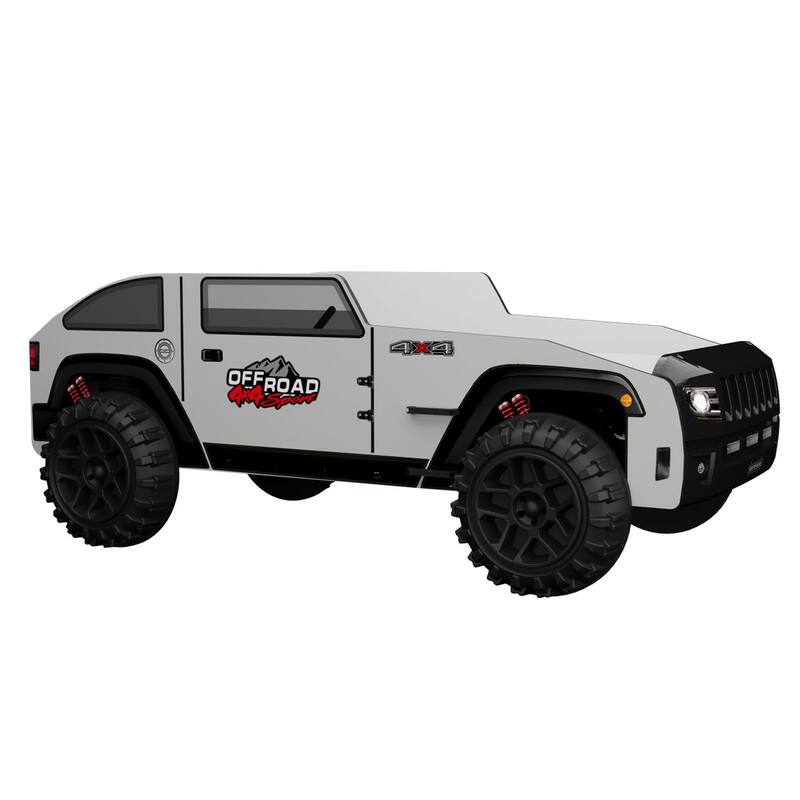 Furniture of America Keanu Modern White Twin Off-Road Style Platform Bed with LED Headlights