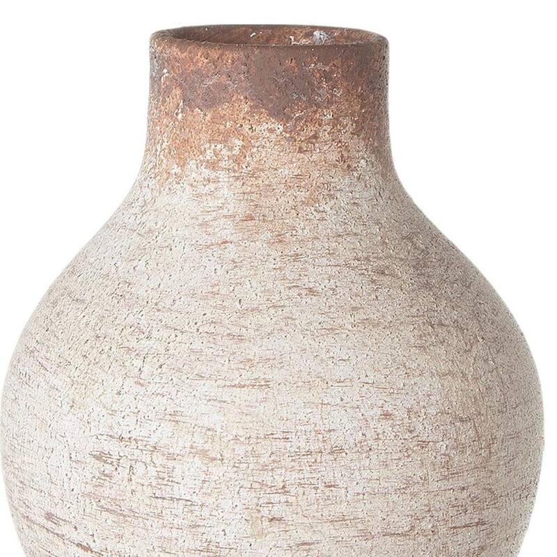 8" Ivory And Brown Round Ceramic Table Vase - 11.80
