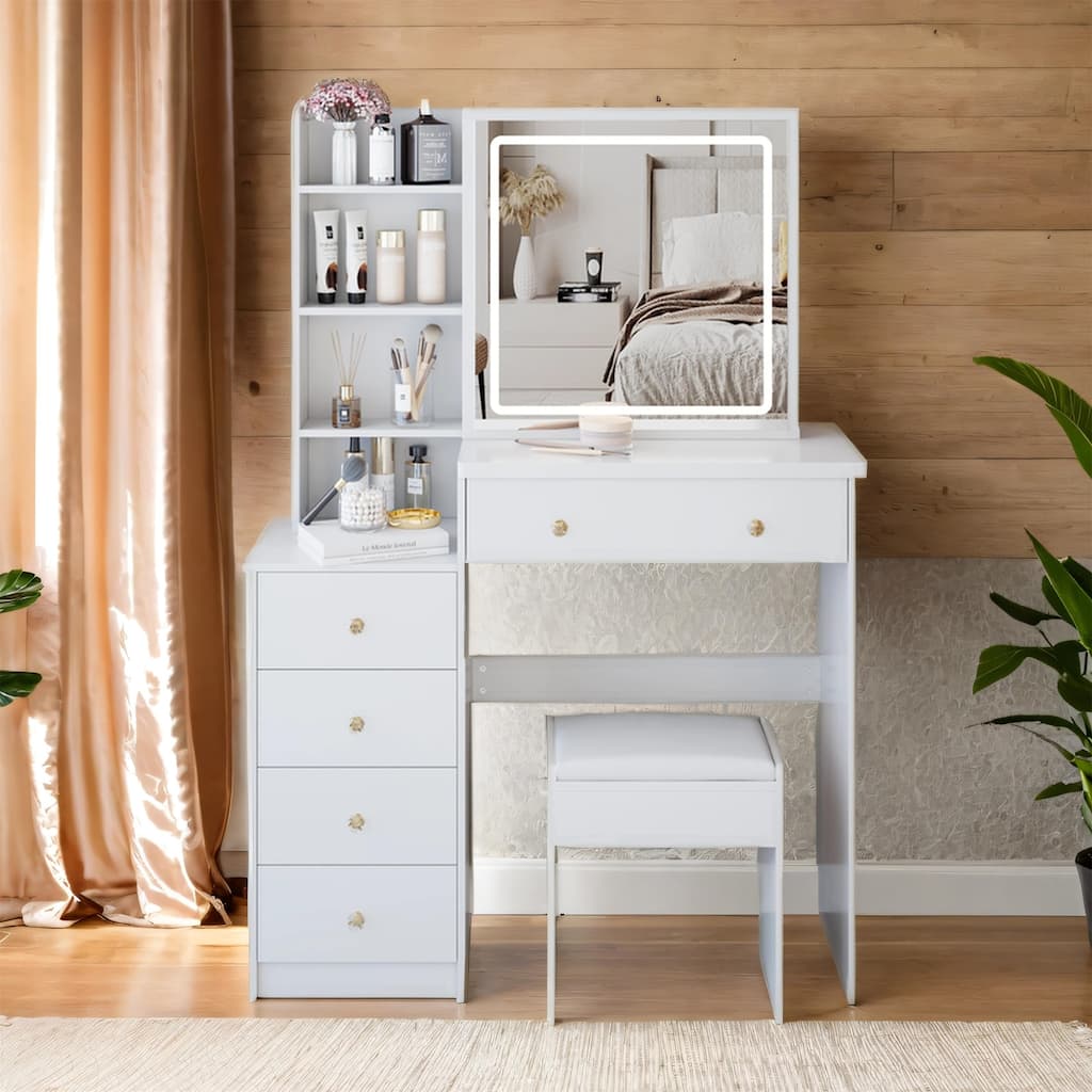 37" Full-Size Vanity Set with LED Mirror, Adjustable Light & Mirror