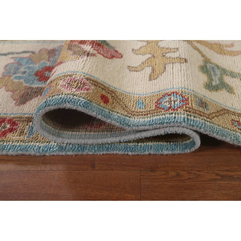 Light Blue Oushak Oriental Area Rug Handmade Floral Wool Carpet - 9'0"x 11'10"
