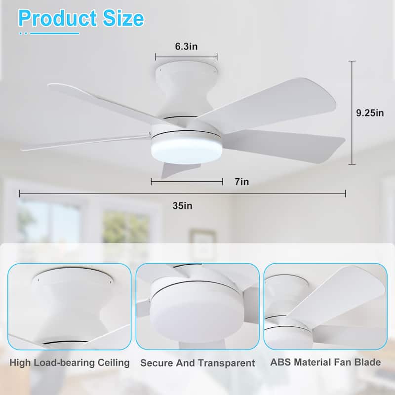 42/35 Inch Low Profile Ceiling Fan with Light: Dimmable, Remote Control, 6-Speed, 5 Blades