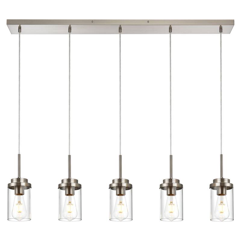 5 Lights Kitchen Island Lighting Linear Chandeliers, Industrial Pendant Light Fixtures Ceiling Hanging with Clear Glass Shade