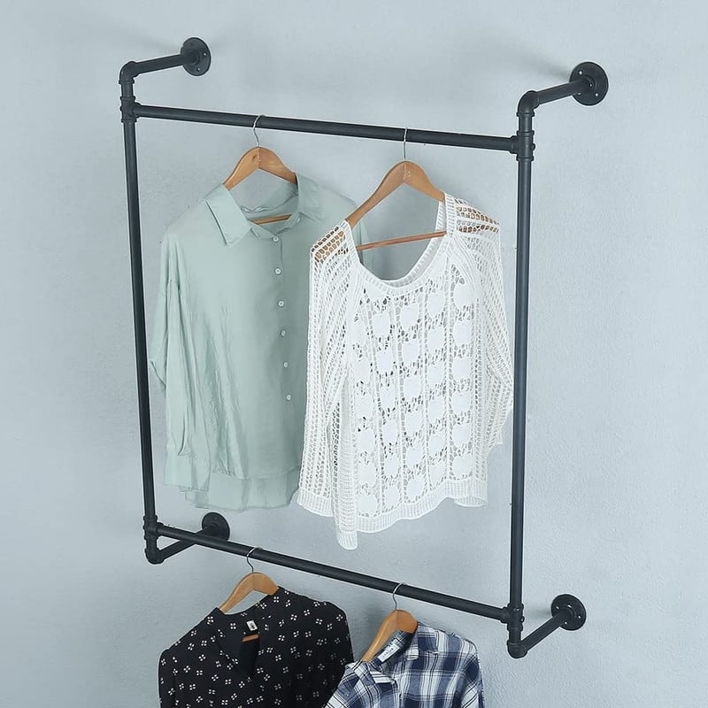 Industrial Pipe Clothing Rack Wall Mounted