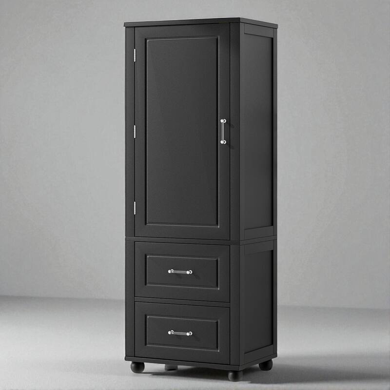 61.4" Tall Freestanding Storage Cabinet with 2 Drawers, Adjustable Shelf, MDF Board, Painted Finish - Black