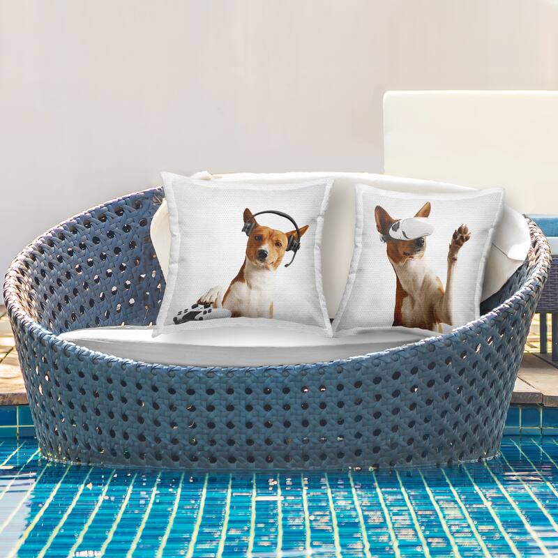 Stupell Video Game Dogs with VR Printed Outdoor Throw Pillow Design by CAD Designs (Set of 2)