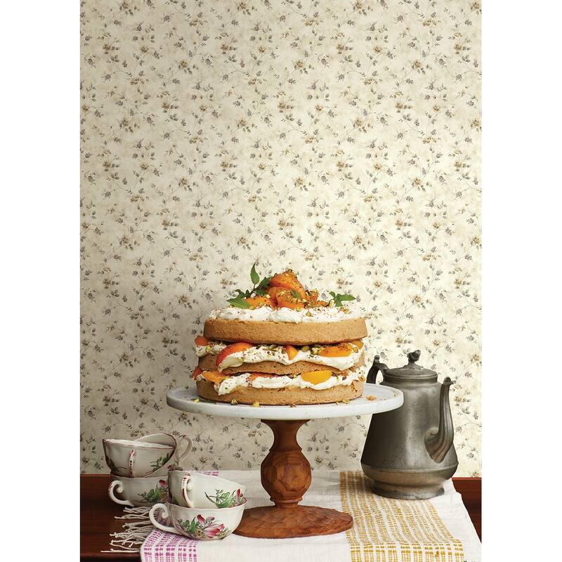 Chesapeake Piper Flax Springtime Bloom Trail Wallpaper - 20.5in x 396in x 0.025in