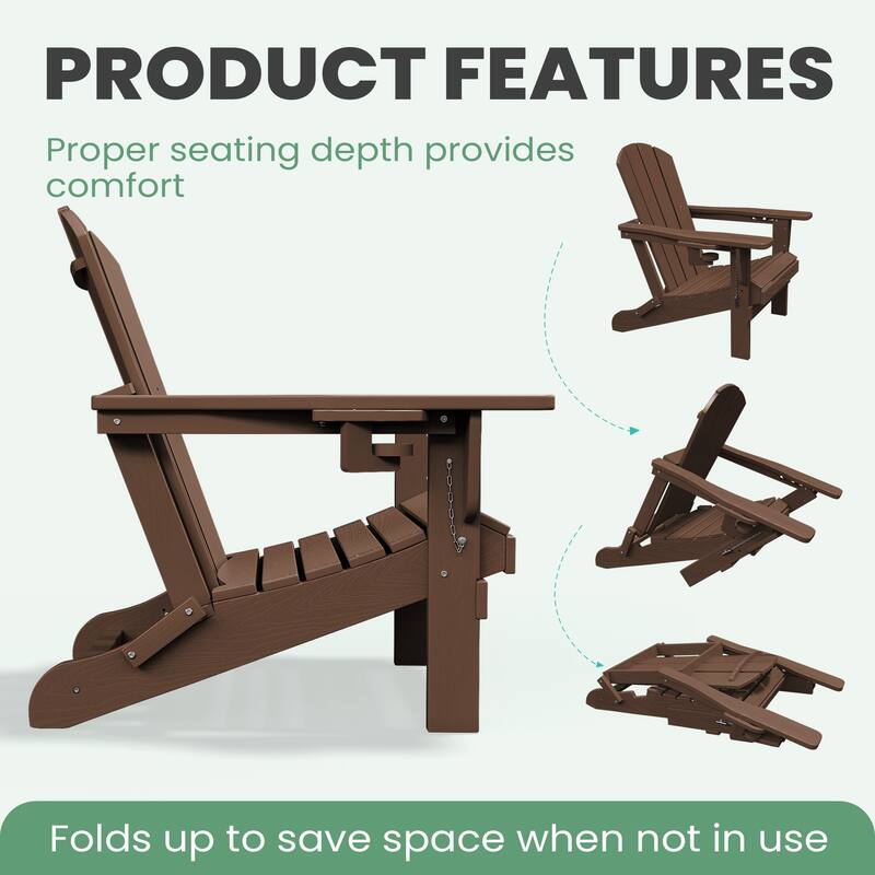 Foldable HDPE Adirondack Chair with Dual Cup Holders